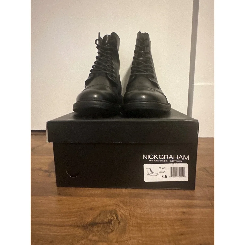 Nick Graham‎ Brave Mens Black Cap Toe Combat Boots Lace Up FN1100208 Size 8.5M